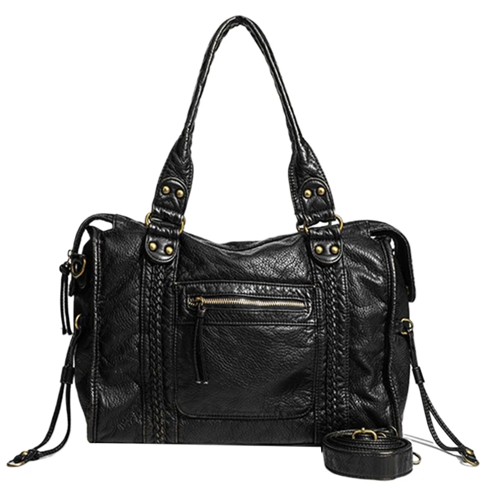 Women Leather Retro Shoulder Bag with Pockets Utility Handbags Shoulder Handbag Top Handle Bag for Daily Use