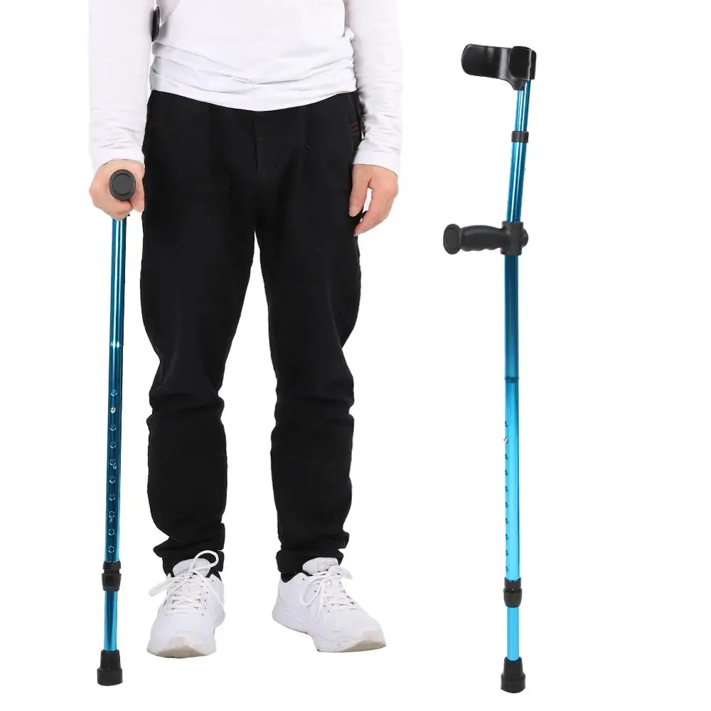 Portable Folding Walking Stick Adjustable Telescopic Underarm Cane Crutch Half-circle Arm Rest  Seniors Disabled Trekking Hiking