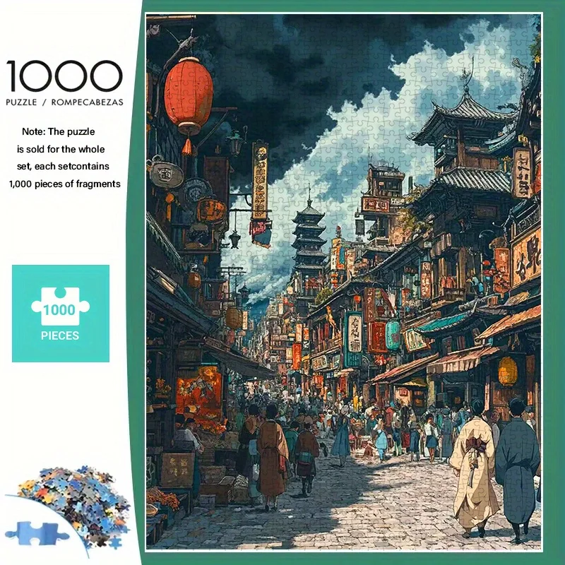 1000/500 Stück Papierpuzzle, (alter Straßenszenen-Stil, japanischer Anime-Stil, chinesische Architektur), Papierpuzzle, geeignet