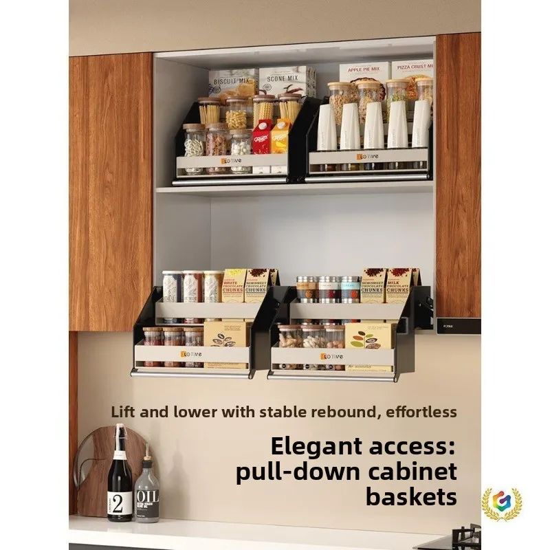 cabinet lift basket, upper cabinet drop-down seasoning bottle storage removable telescopic storage rack