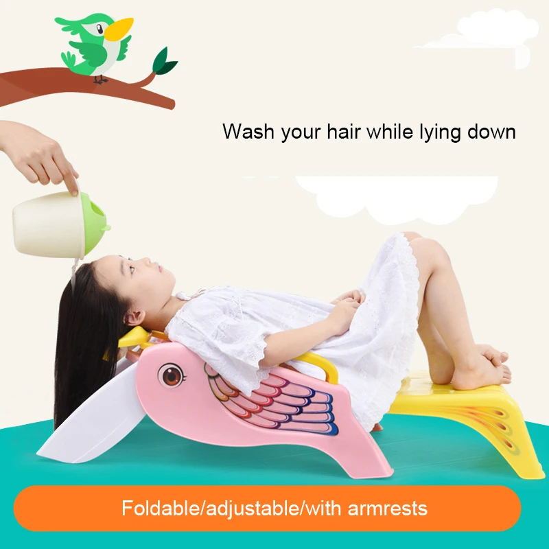 Foldable Baby Shampoo Chair with Shampoo Basin and Head Cushion Waterproof Kids Wash Hair Chair