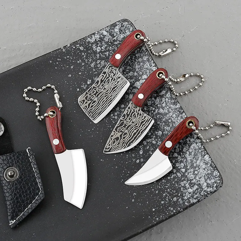 Portable Keychain Pocket Knife Stainless Steel Camping Small Mini Knife Peeler Fixed Blade Wood Handle Kitchen Multi Knives