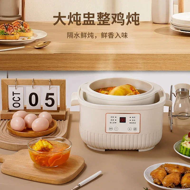 220V Automatic Ceramic Stew Pot Electric Slow Cooker for Soup Porridge Baby Food Double Boiler Home Use