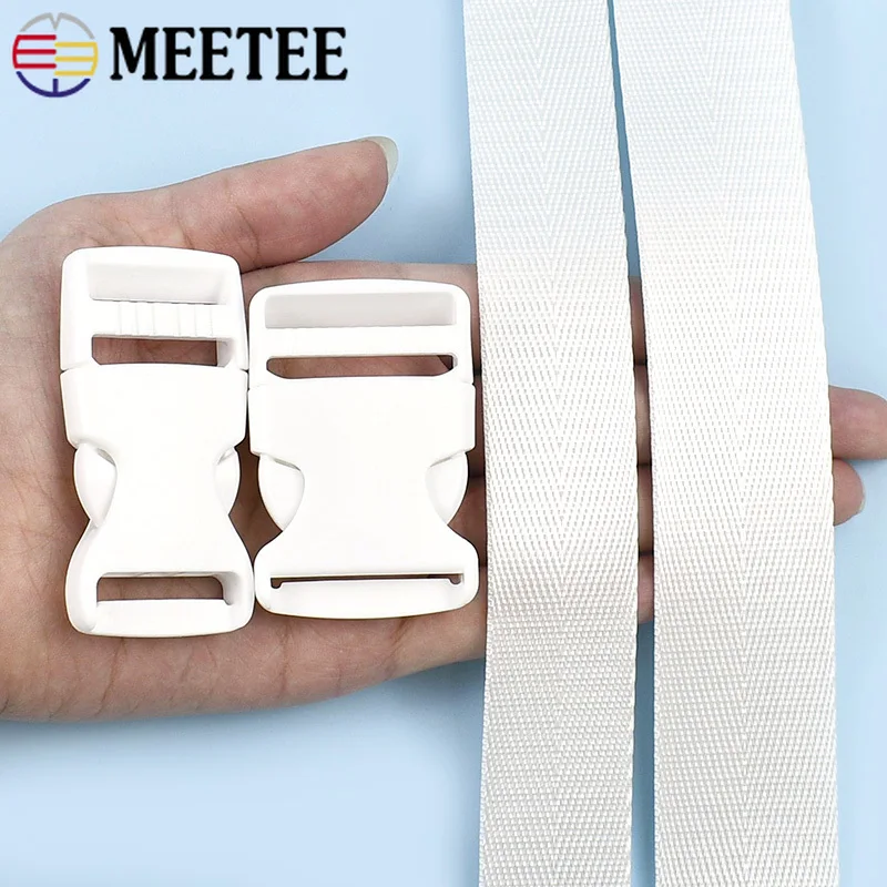 20/25/32/38mm Bag Strap Fastener 1-5Sets White Nylon Webbing Tape Plastic Release Buckle Adapter Belt Adjust Closure Clip Clasp