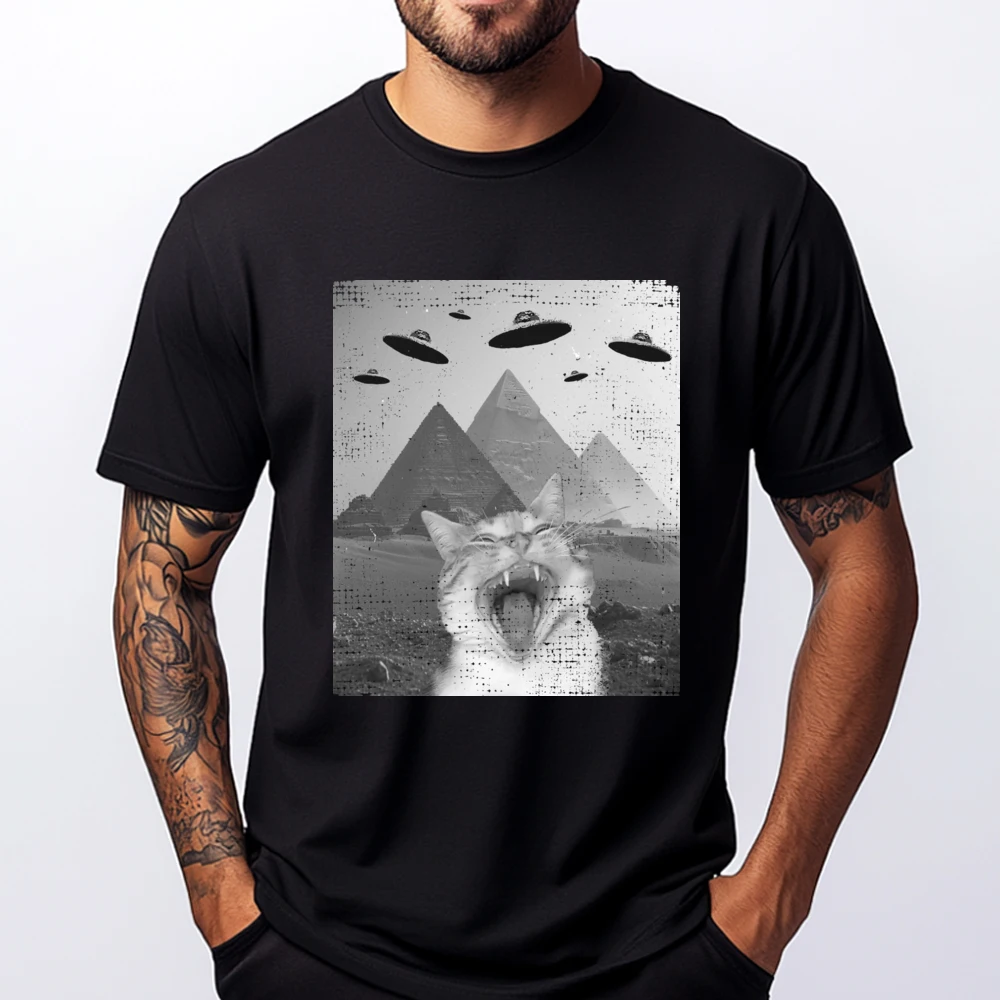 

Cat UFO Meme Cat Selfie with UFOs 3d Printed T Shirts Camiseta Masculina Vegan Graphic Tees Men High Quality Men's T-Shirt