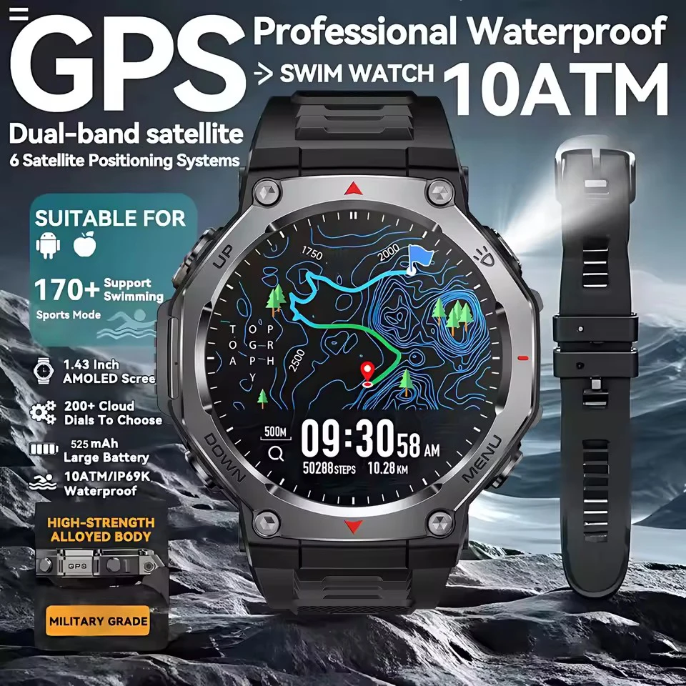 

Новые смарт-часы T-Rex 3 Ultra GPS, фонарик, 5 АТМ, водонепроницаемый компас, военные спортивные умные часы для мужчин, NFC, женский браслет BT Calls