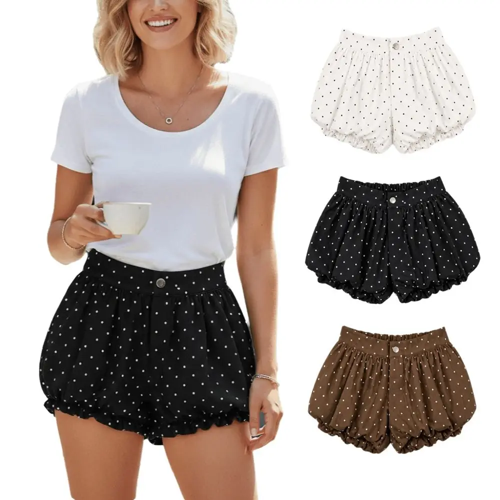 Polka Dot Pattern Polka Dot Bloomers High Waist Bubble Silhouette Pumpkin Shorts Button Front Elastic Leg Openings Bubble Shorts