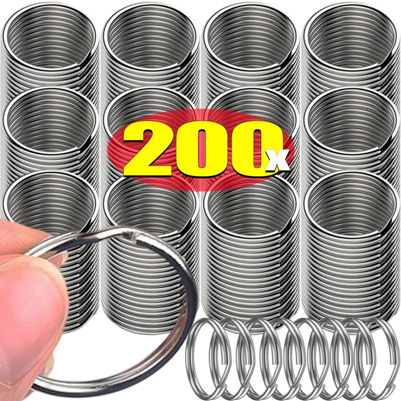 20/200 Stück Edelstahl-Schlüsselanhänger, 25 mm, rund, flach, rund, geteilt, Schlüsselanhänger, poliertes Metall, blanko, Kreis für DIY-Ergebnisse
