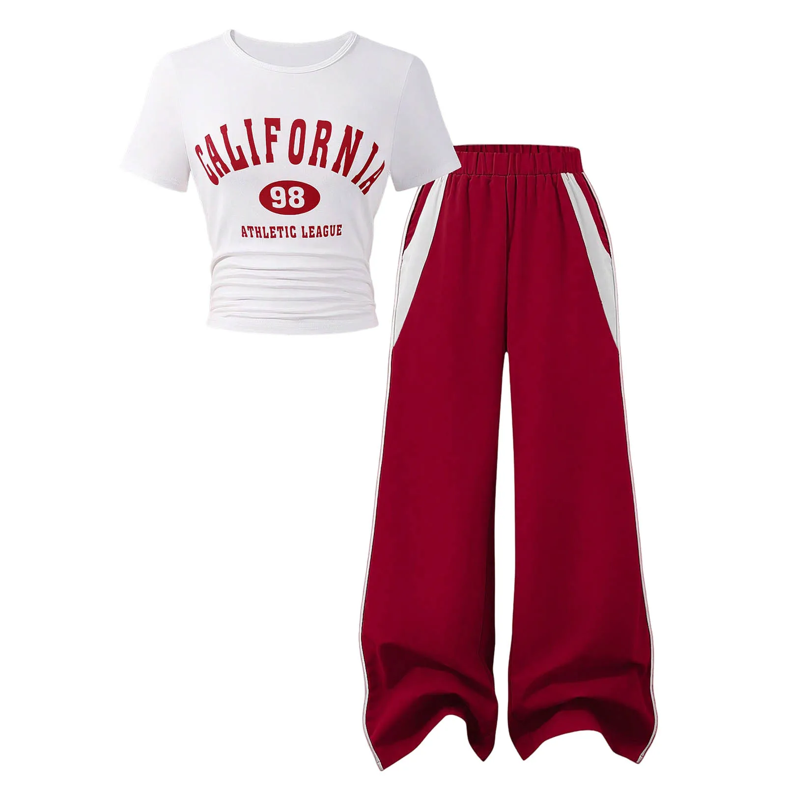 Conjuntos para chicas adolescentes para la escuela, conjunto cómodo y a la moda, Top con estampado de letras de manga corta, pantalones, conjunto informal de dos piezas color menta