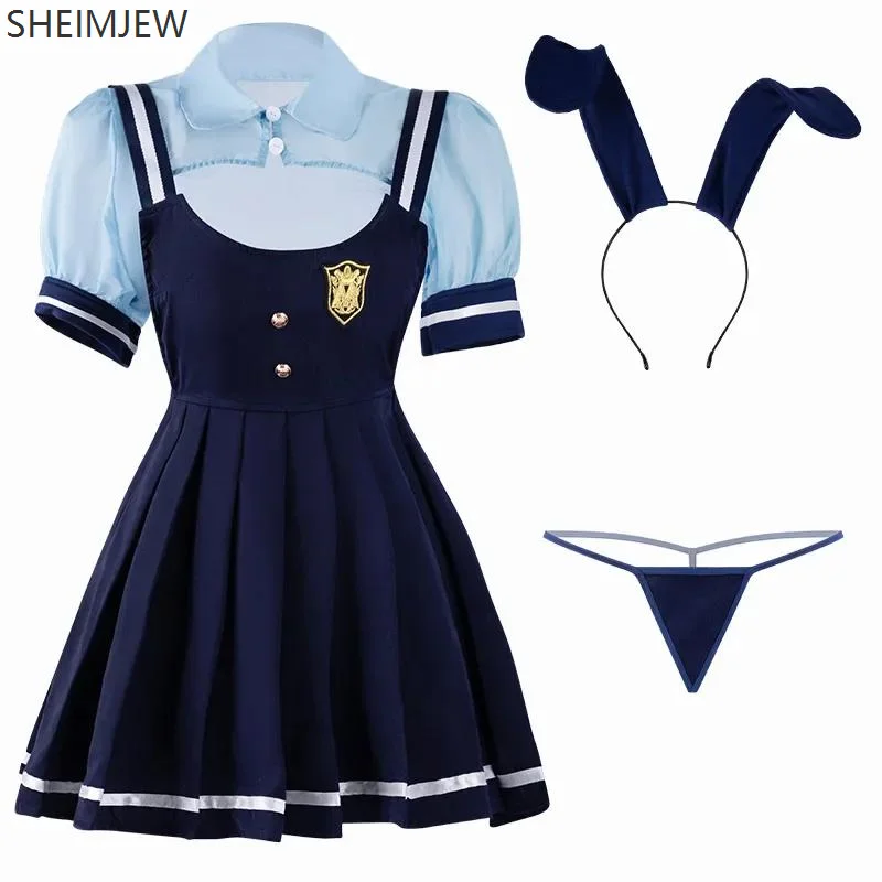 Halloween Bunny Girl Police Cosplay Costumes Women Sexy Rabbit Police Officer Dresses Carnival Party Masquerade Showing Dress Up