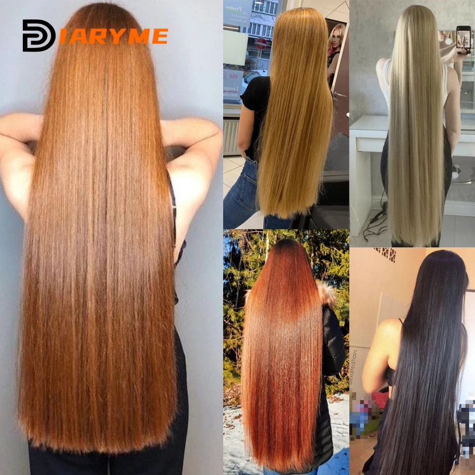 Extensiones de Cabello sintético para mujer, Pelo Liso Extra Largo de 100cm, 5 clips, fibra resistente al calor, Negro, Rojo, postizo falso