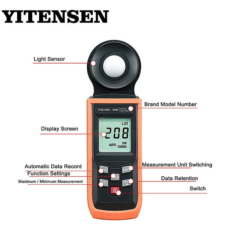 YITENSEN 1010C Auto Range Digits Electric LCD Lux Meter Digital Light Meter