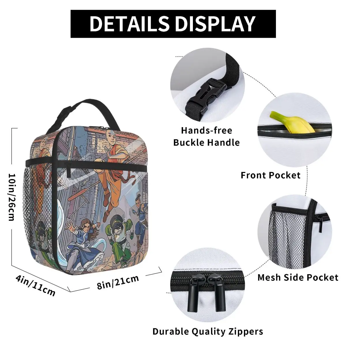 Design Avatar Aang Insulated Lunch Bag for Women Office Cooler Thermal Food Box Tote Leakproof Lunch Boxes Container