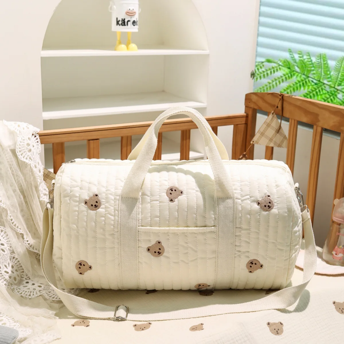 Personalisierte Niedliche Bären- & Hasen-Wickeltasche mit Individuell Gesticktem Namen, Große Kapazität, Reisetasche für Mütter, Geburtstasche, Babyparty-Geschenk – Detail 7