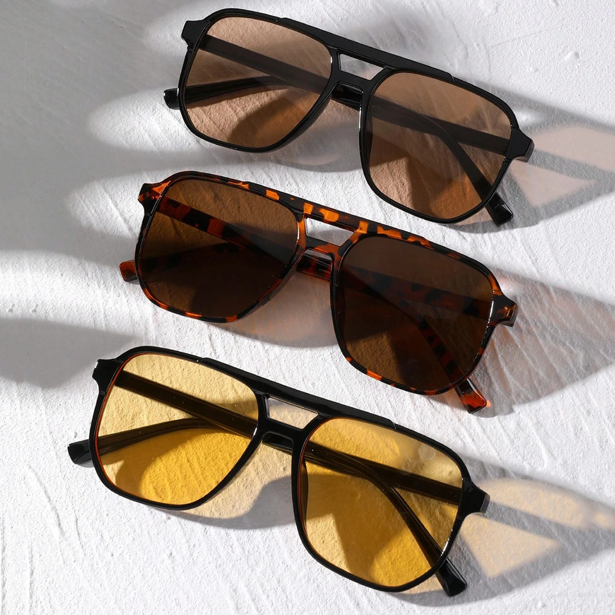 Street 3pcs Women's Double-Bridge Square Studs Fashion Eyeglasses Set