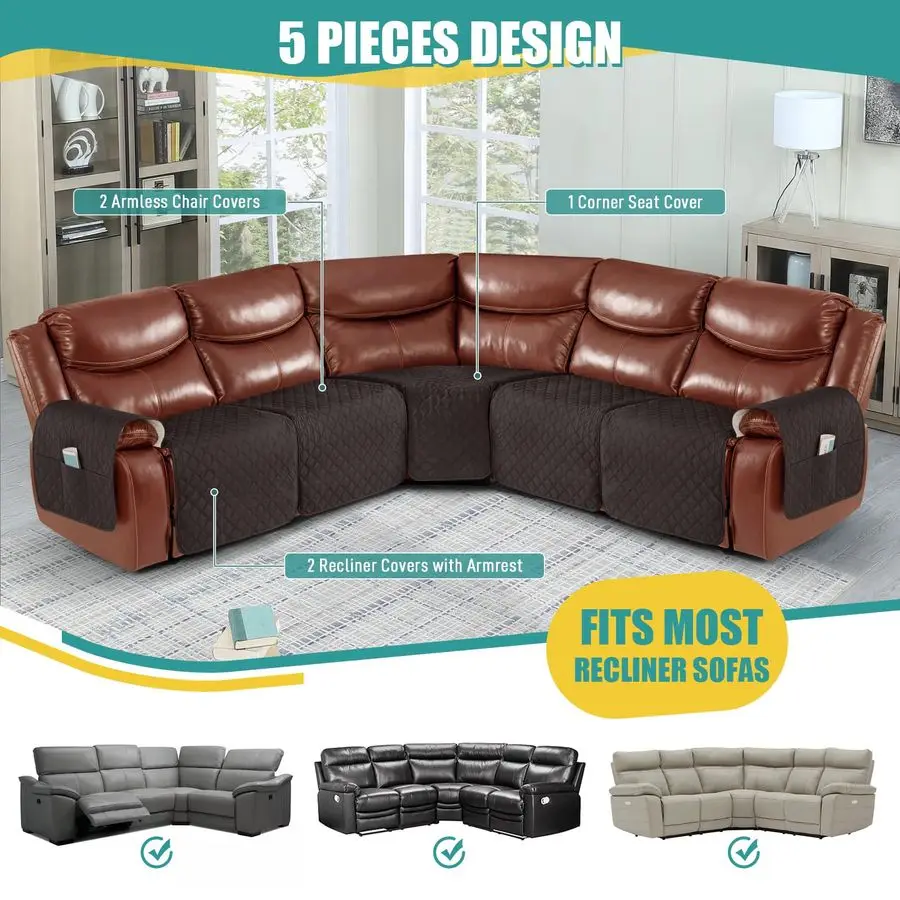 اضافية كبيرة كرسي الاقسام الأريكة يغطي غطاء أريكة مقاوم للماء للاستلقاء L شكل أريكة 5 مقعد مستلق الأريكة الاقسام C #4