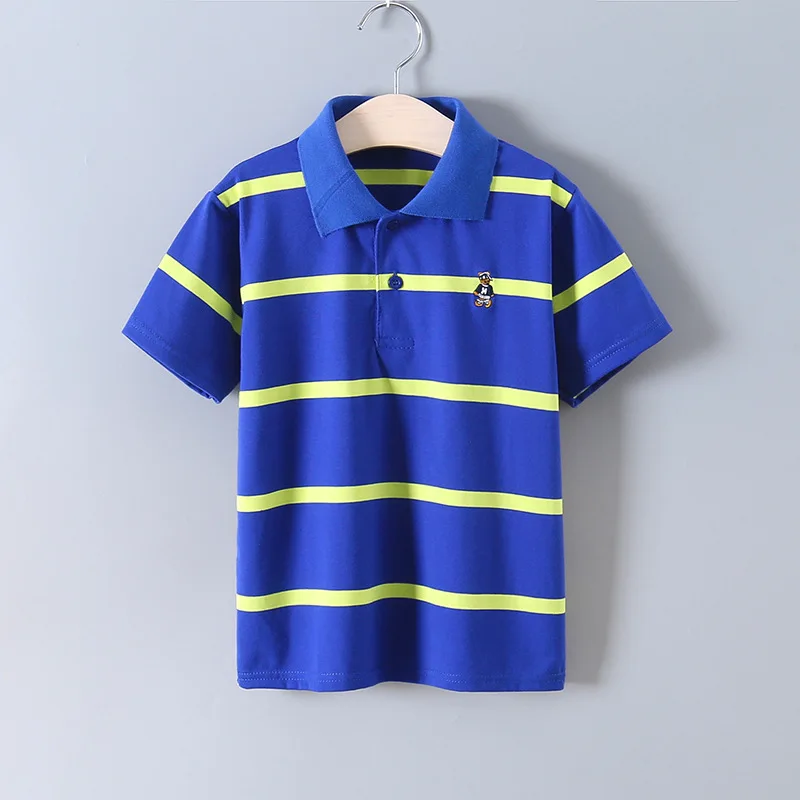 Summer Classics Children Striped T-shirt Boys T-Shirt Kids Lapel Short-Sleeved T-Shirt 95% Cotton Teen POLO Shirts 2-14 Year