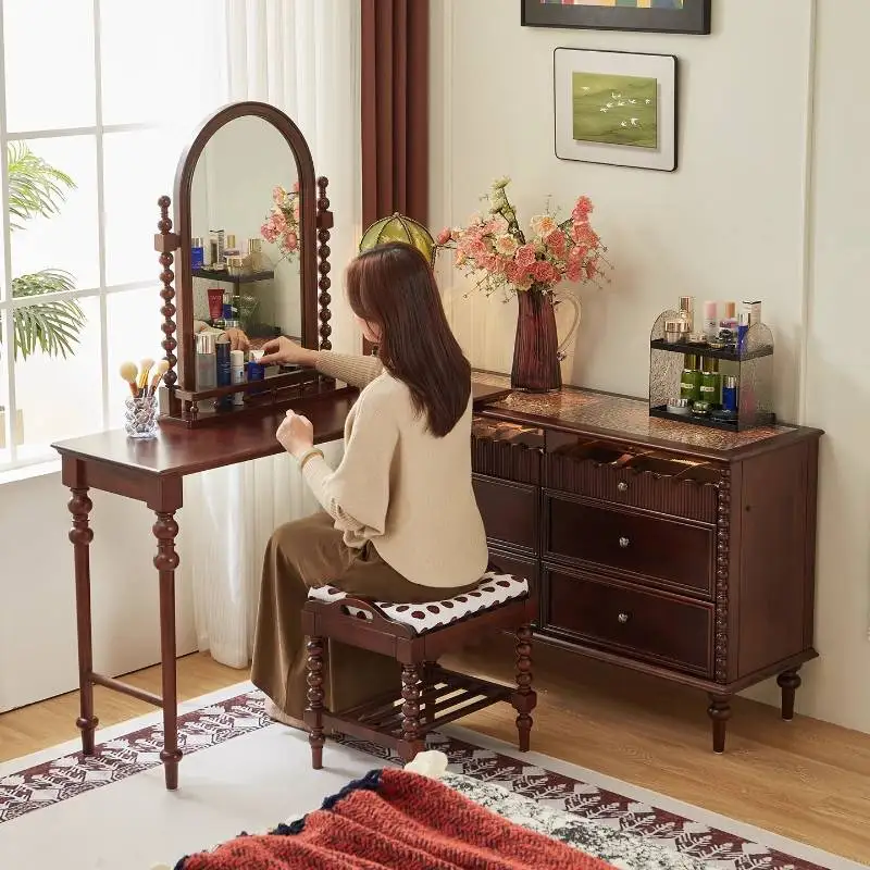 

French retro dresser chest cabinet integrated rotatable small apartment bedroom storage cabinet makeup table Chest Of Drawers