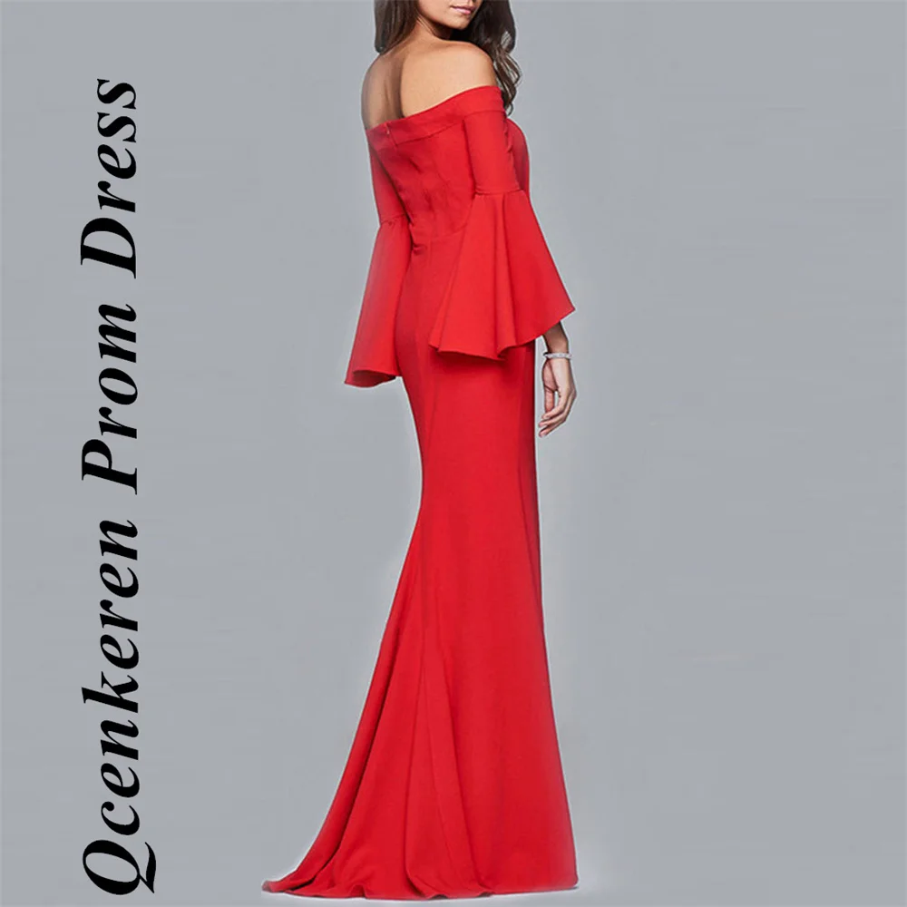 Qcenkeren Mermaid Prom Dress Ruffle Half Sleeve Floor-Length Evening Dress Off the Shoulder Formal Bridesmaid Gown 2024