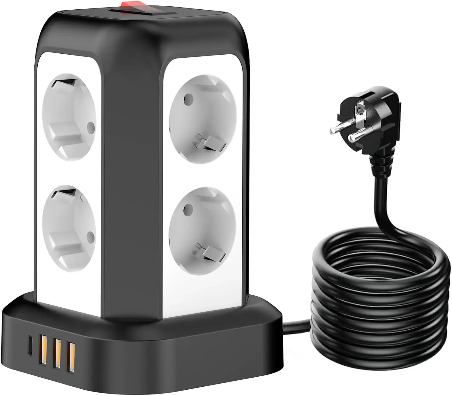 Tower Power Strips, USB Power Strip 8 AC Outlets and 4 USB Multiple Plug, Power Strip Sockets Surge Protection