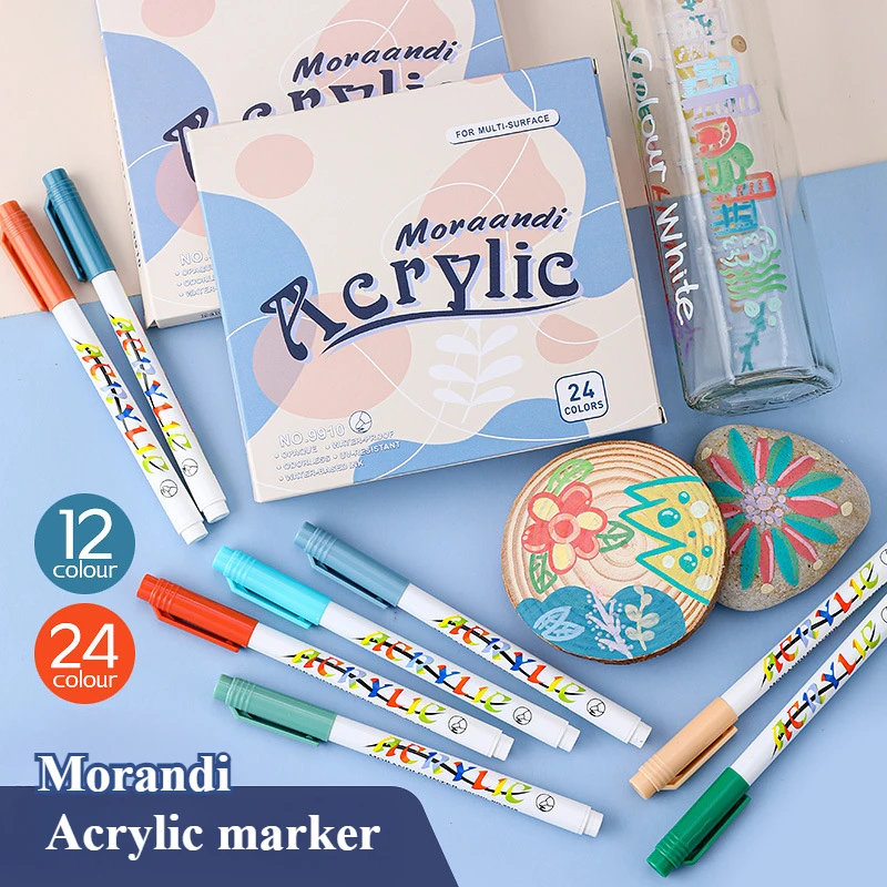 12/24 Color Soft Head Acrylic Marker Pen Set Morandi Color System Waterproof and Quick-drying for Hand-painted Graffiti