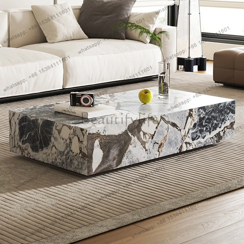 Imported elephant white natural marble square coffee table simple modern minimalist style tea side table