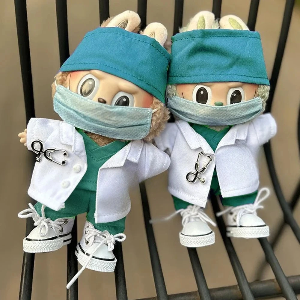 Pour 15/17 cm Labubu poupée médecins infirmières communautaire volontaires vêtements de travail tenue ensemble Ropa Labubu poupée accessoires cadeau de noël