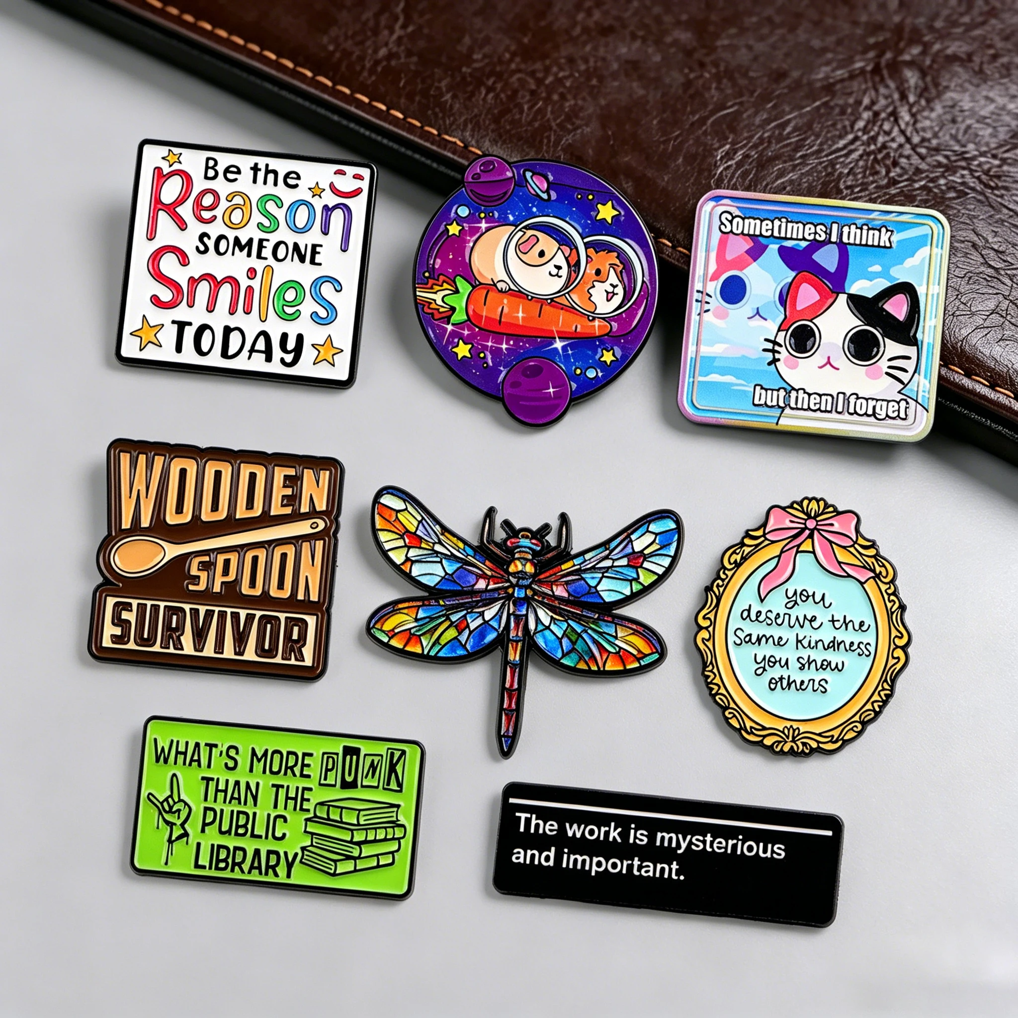 Funny Cat Enamel Pin Stained Glass Dragonfly Badges on Backpack Cute Guinea Pig Brooches Hat Lapel Pins Accessories Friends Gift