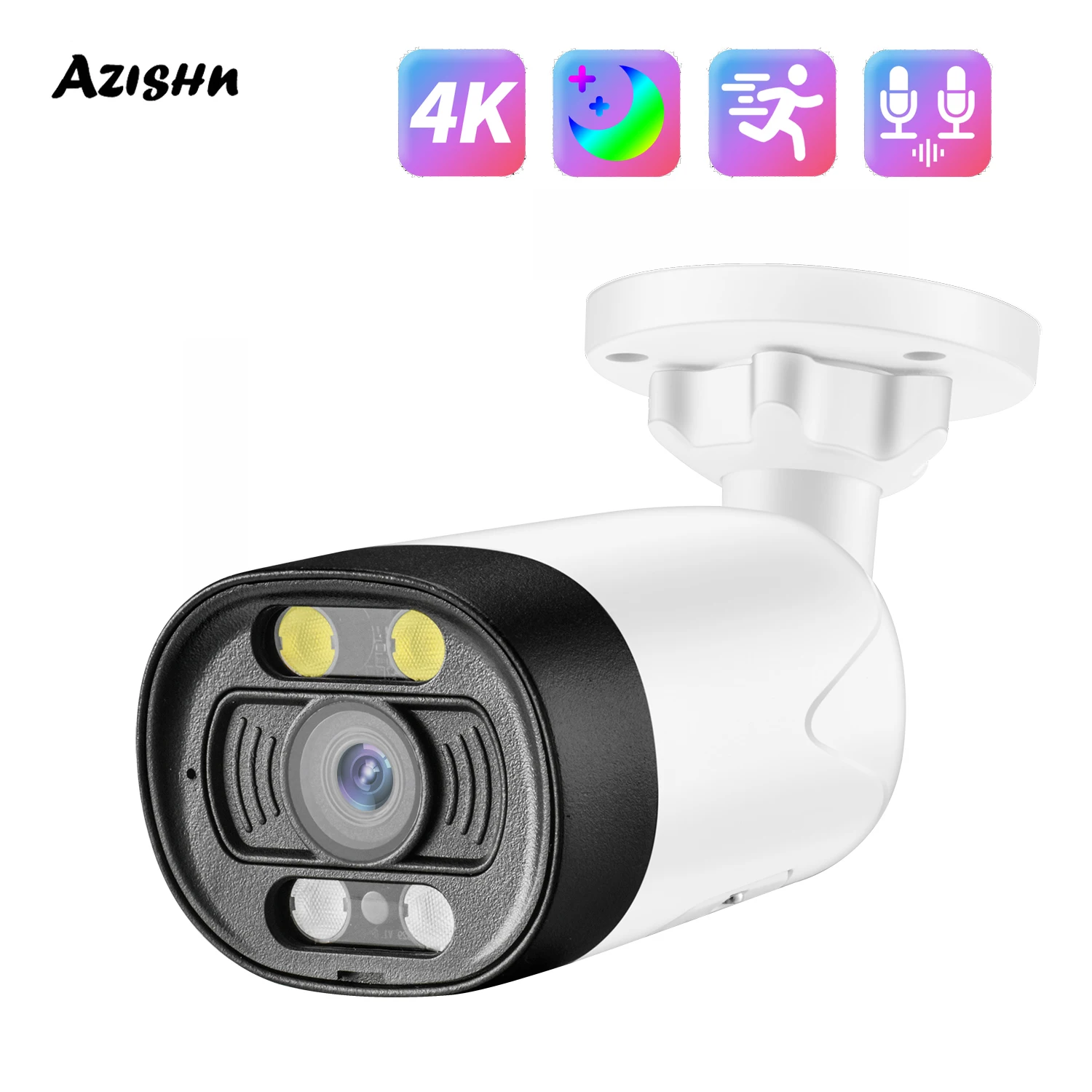 

AZISHN 8MP 4K H.265+ POE IP Camera 4pcs Array IR Leds Night Vision Video Surveillance Two Way Audio Security Protection Camer