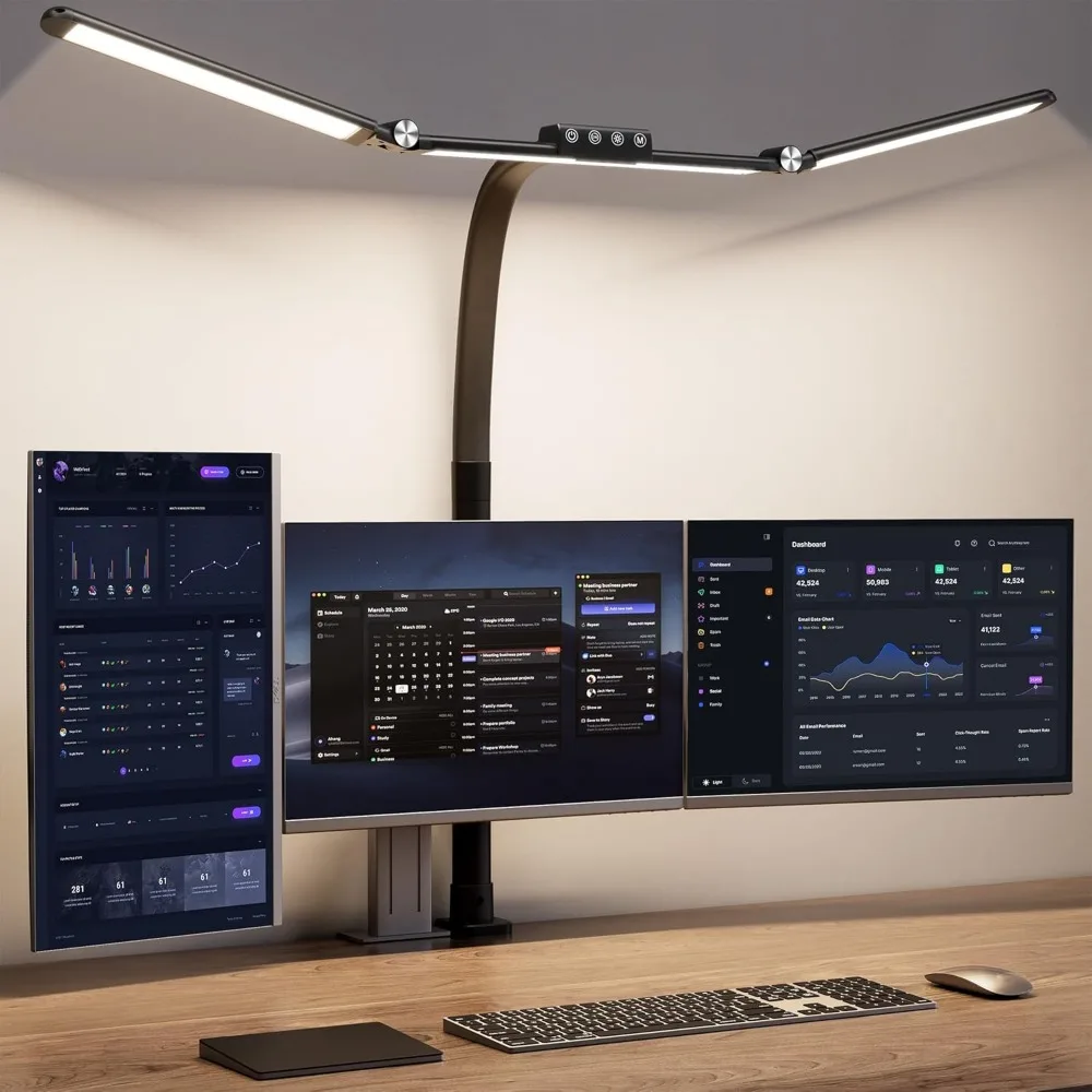 Ultraheldere LED-bureaulamp met klem voor thuiskantoor, 24W verstelbare helderheid, oogzorgontwerp