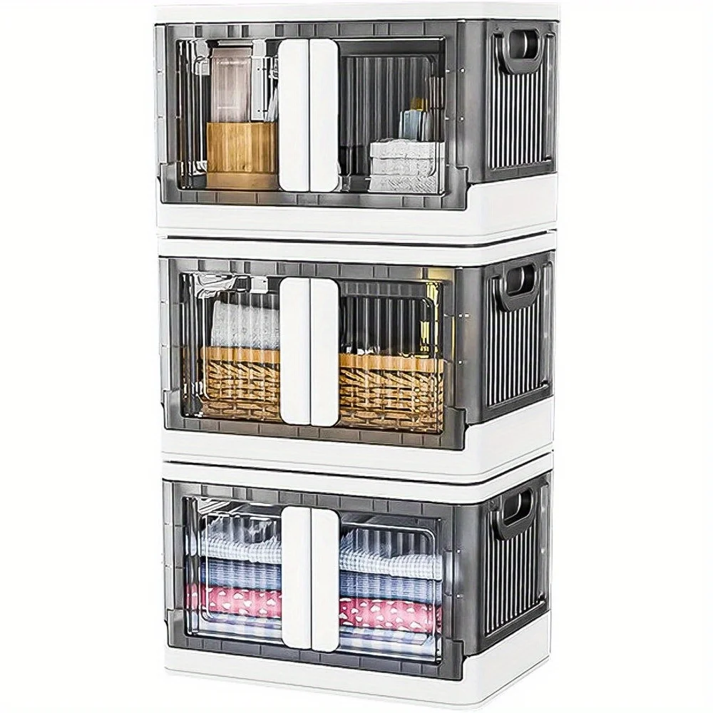 

3 Pack Stackable Storage Bins Closet Organizer Plastic Container Box