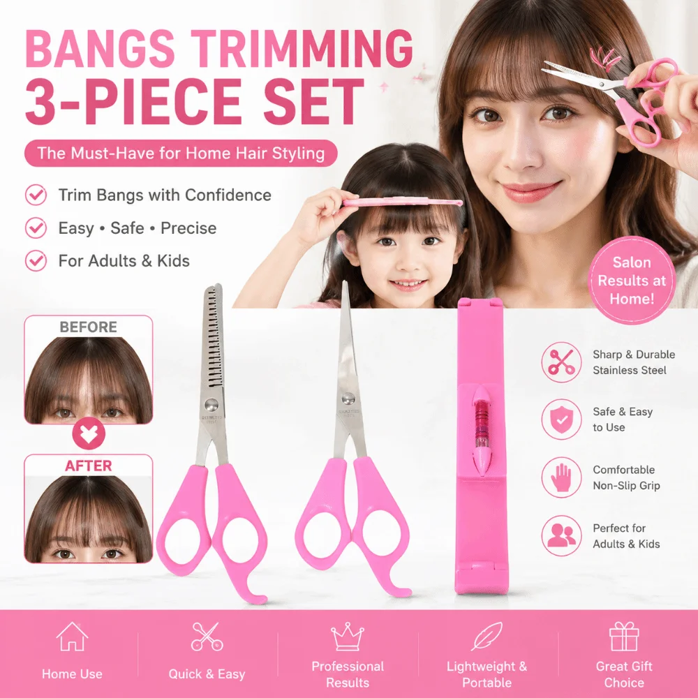 3pcs/set Precise Bangs Trimming Tool Set Flat Tooth Point Cuts Kids Bangs Cutting Kit Thinning Shears Hairdressing Scissors