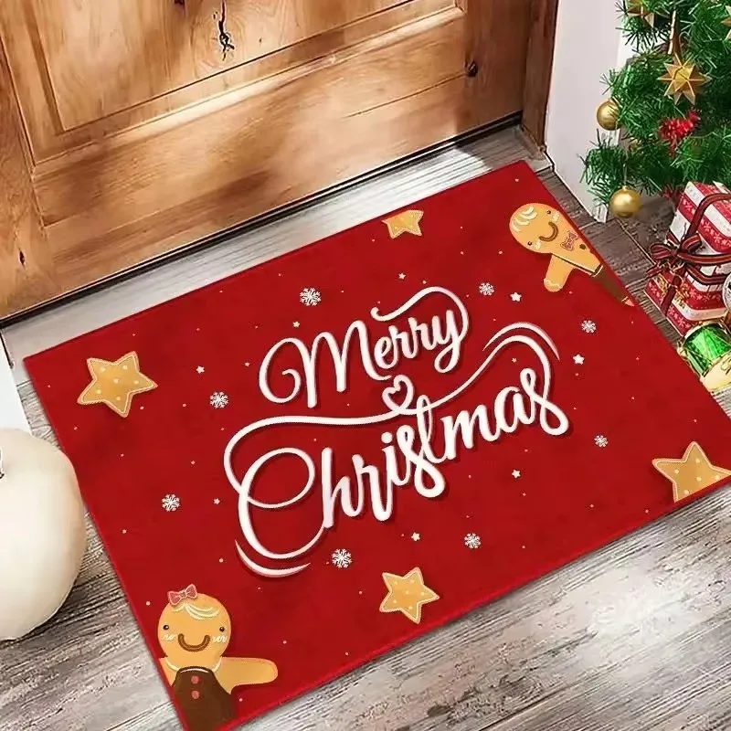 VIKAMA Red Handwritten Christmas Doormat, Durable & Machine Washable Holiday Front Door Rug, Home Holiday Season Decor
