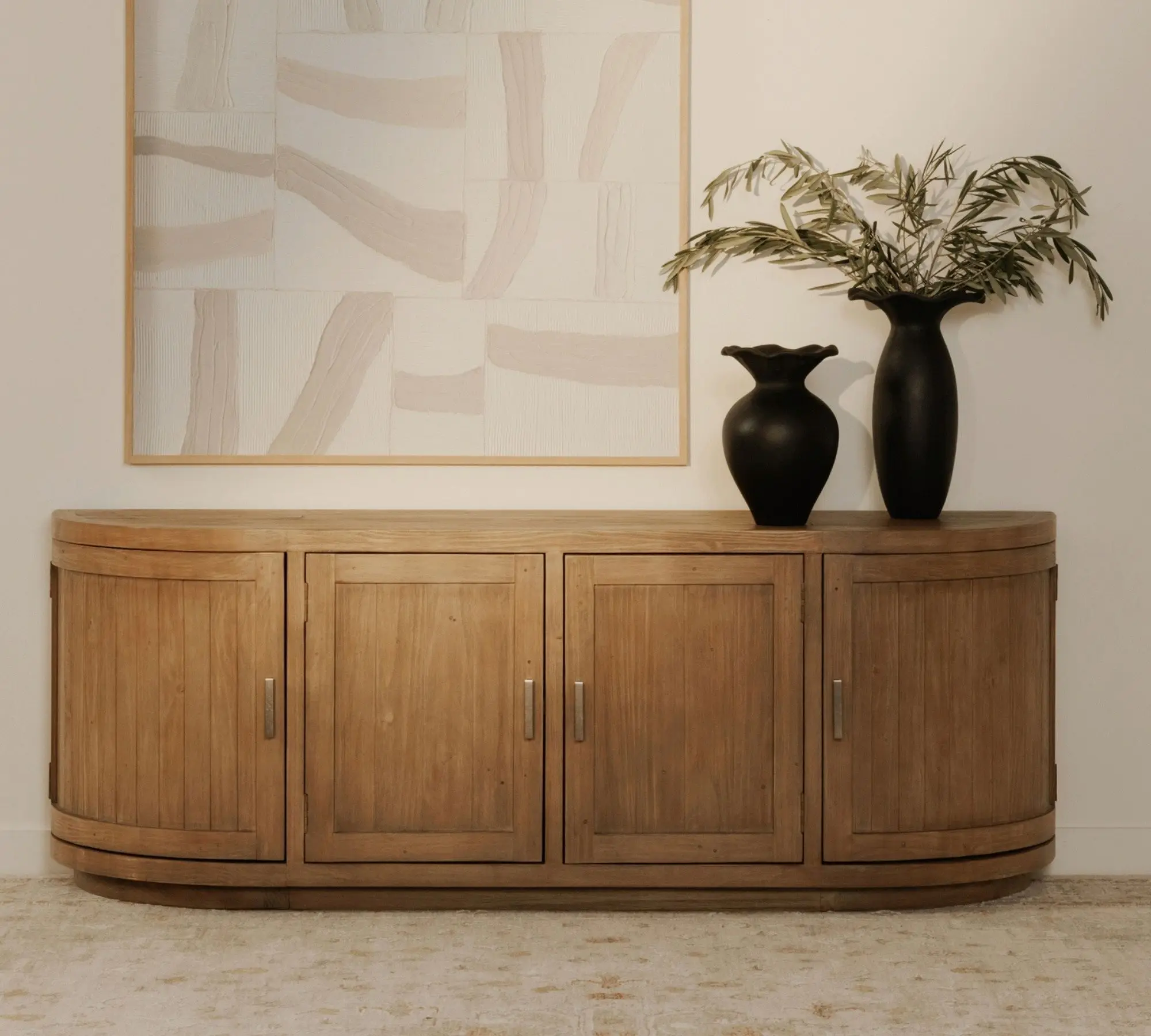 *Modern Furniture Reclaimed Pine Wood Console Black Natural Finish Vintage Texture 4 Fixed Shelves Gray Pulls Console Tables
