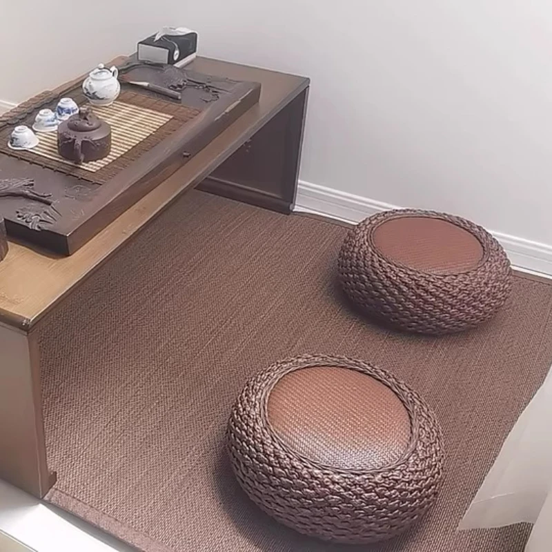 Home Thickened Seat Cushion Woven Rattan Tatami Rush Cushion Sitting Worshiping Buddha Meditation Mat Round Yoga Floor Cushion
