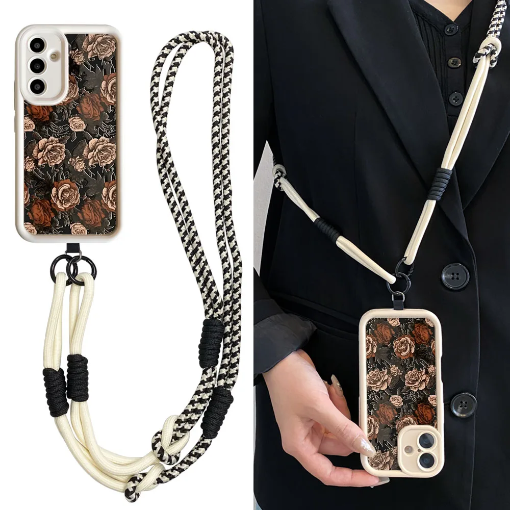 Cxd5funda cruzada floral con cordón para Redmi Note 14 13 12 11 10 9 8 7 Pro Plus 11s 14s 13C 12C 14C 9C 10C cubierta de teléfono con cadena para muñeca