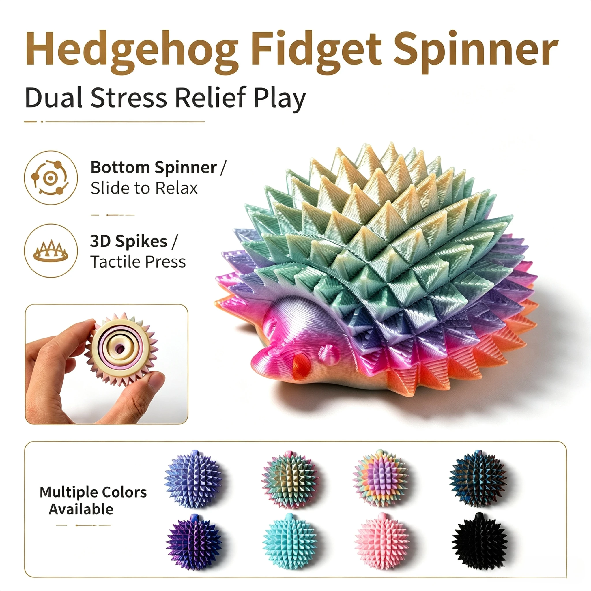 3D Printed Hedgehog Finger Spinner Mini Portable Stress Relief Fun Toy Compact Size Toy for Stress Relief And Entertainment