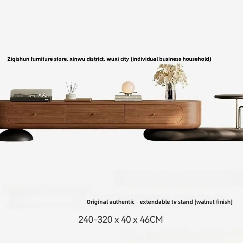 French new microcrystalline stone retractable TV cabinet, living room household cream antique walnut cabinet