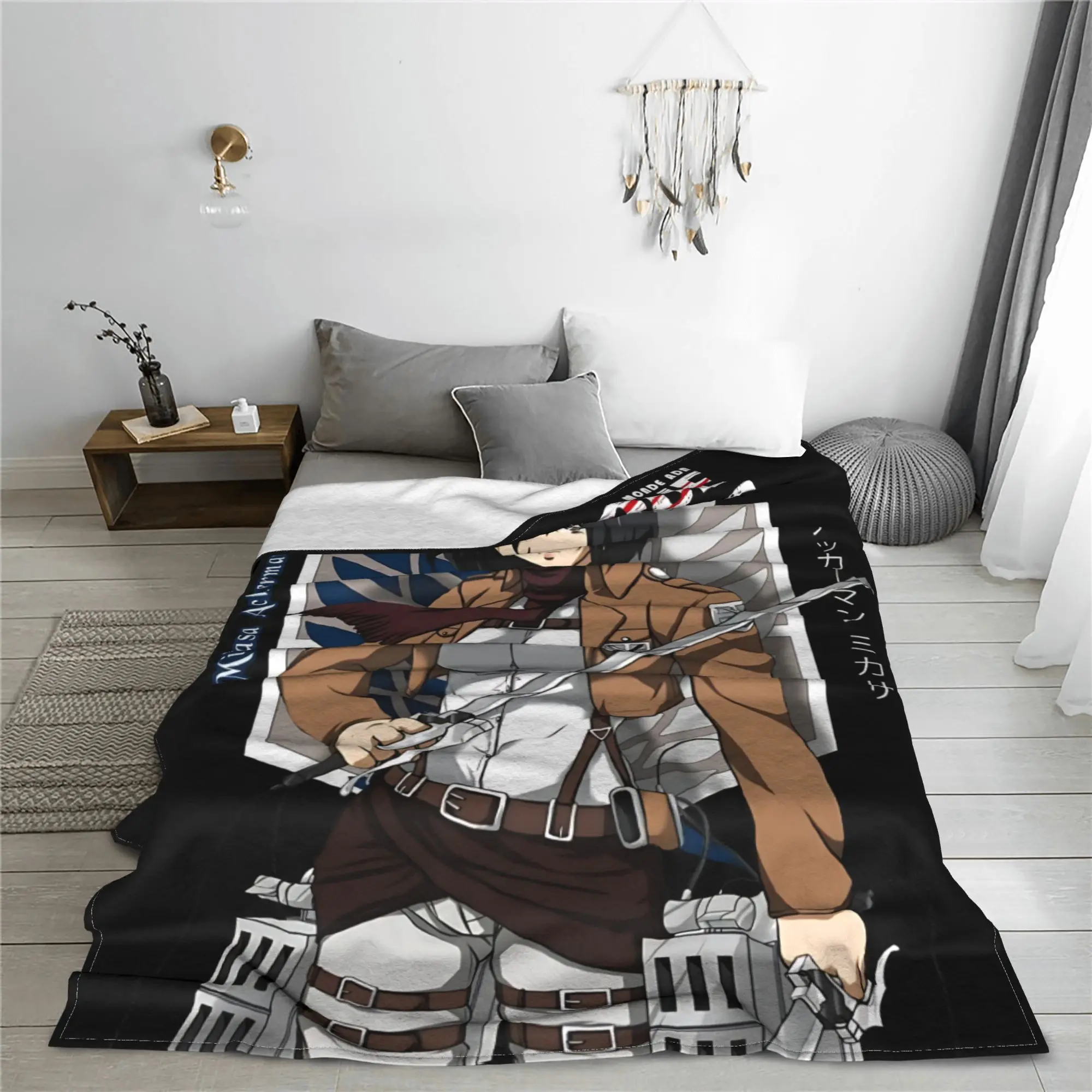 1PC Attack on Titans Mikasa Ackerman  home room decorations Winter Blankets for Adults Bedding Home Interior Sofa Knee