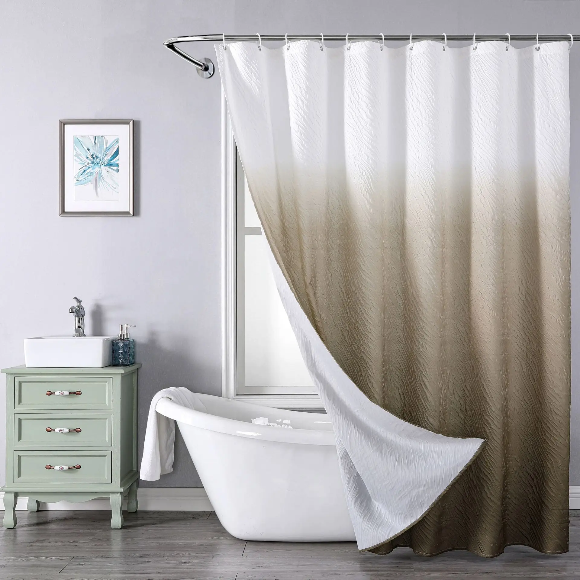 3D Stereoscopic Pattern Gradient Color Shower Curtain for Bathroom Curtain Waterproof Bath Curtain with Metal Hooks 180x180cm