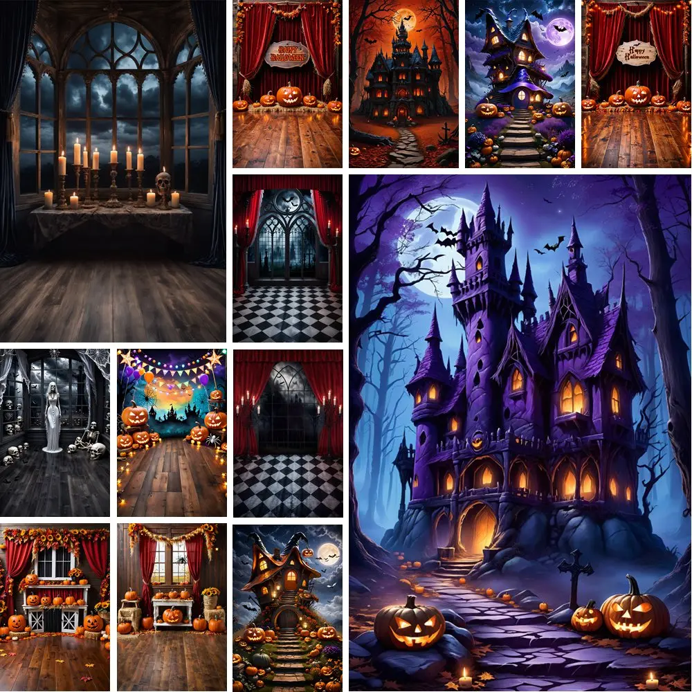 

MOON.QG Halloween 2025 Backdrop Photography Studio Castle Curtain Circus Photo Background Child Party Vintage Cemetery Back Drop