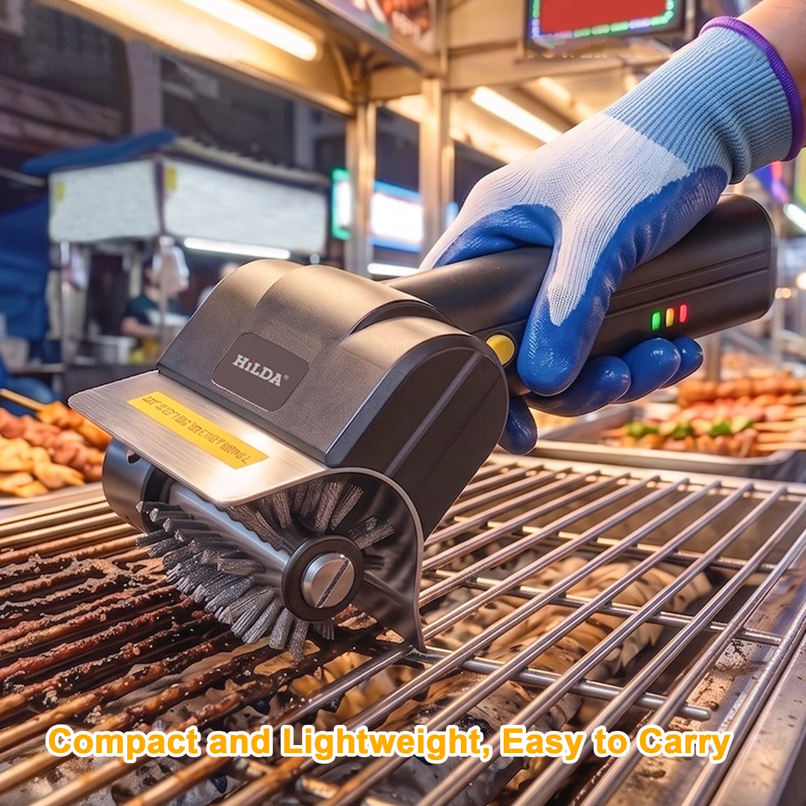 2000mAh Outdoor Electric Grill Brush with Dual Safety Lock Non-Slip Handheld Grill Cleaning Tools with LED Light BBQ Accessories