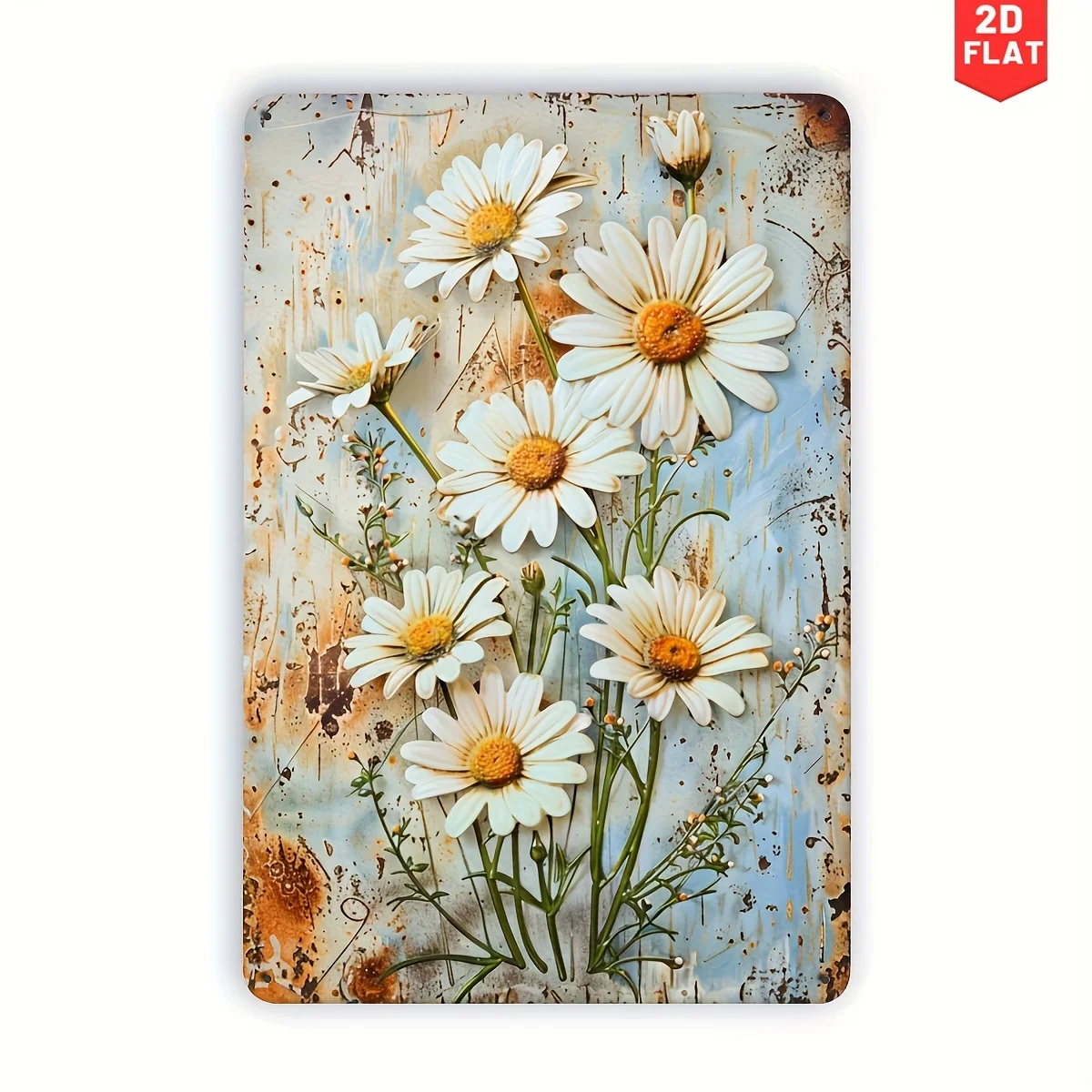 2D Flat Creative Daisy Vintage Metal Tin Sign, Fun Plants And Flowers Wall Art Decoration, Sports Bar Cafe Garage Tin Paintin