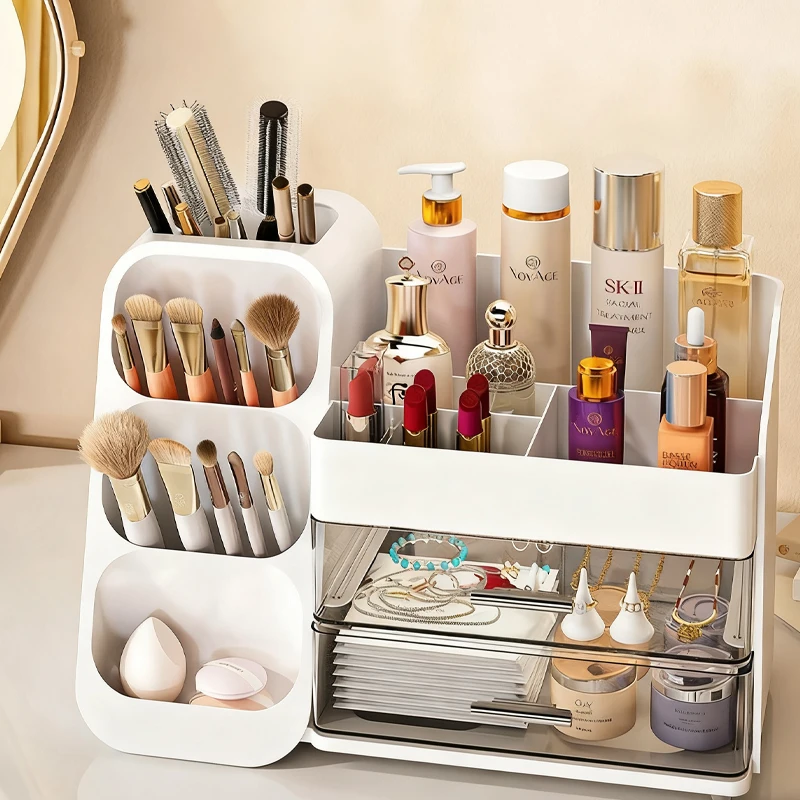 

Ящик для хранения косметики с наклонной вставкой, настольный туалетный столик, полка для ухода за кожей большой емкости, ящик для хранения канцелярских принадлежностей, держатель для ручек
