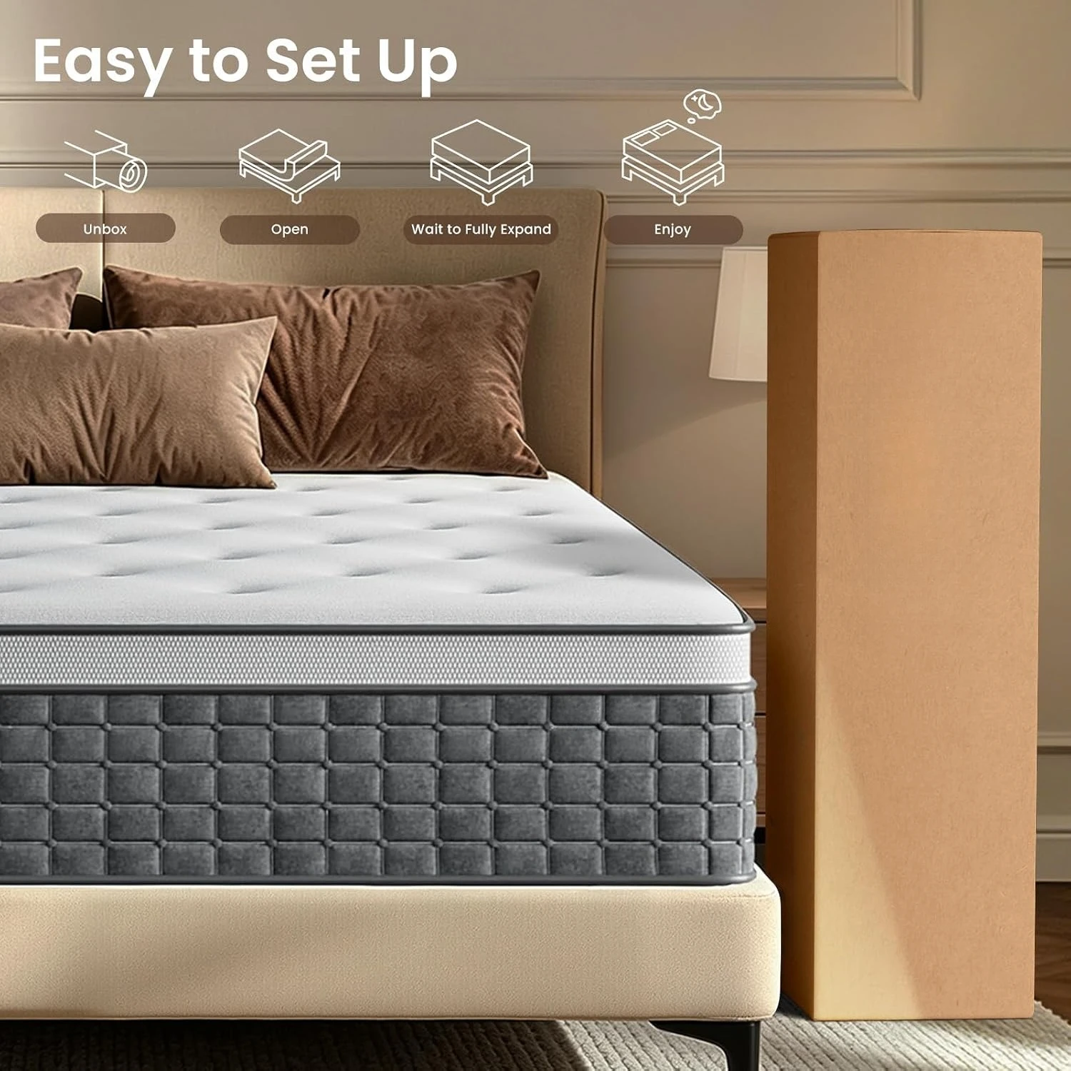 Queen Mattress 12 Inch, Medium Firm Feel, Queen Size Mattresses in Box, Individually Pocket Coils for Motion, Customized