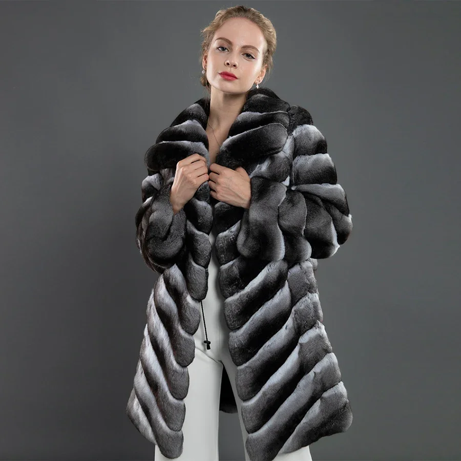 Fur Coat Women Fashion Jacket Winter Mid-Long Coat Chinchilla Colored