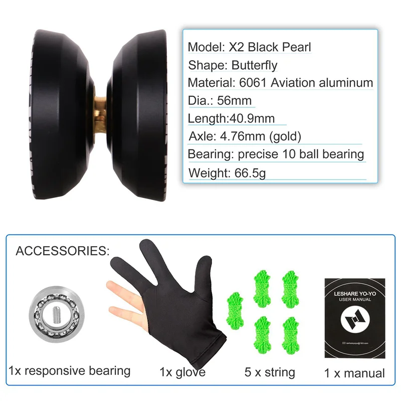 YSUN-2X Reagerende LIGHT CHASER X3 Competitieve jojo, legering jojo voor beginners en oefentrucs met handschoen en touwtjes