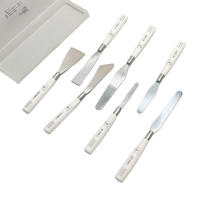 7Pcs Stainless Steel Spatula Palette Tool Set Handle Palette Tool for Acrylic Oil Painting Color Mixing Blending