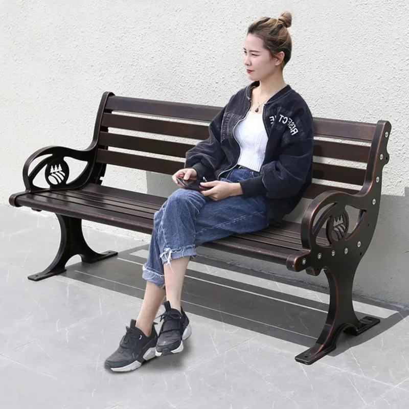 Park chair Outdoor bench Cast aluminum resting stool Leisure three-person seat Outdoor open-air community Long backrest seat