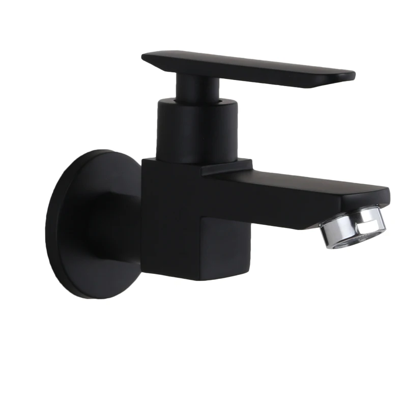 Matte Black 304 Stainless Steel Kitchen Sink Single Handle Faucet Wall Mounted Kitchen Cold Water Faucet Mop Pool Faucet
